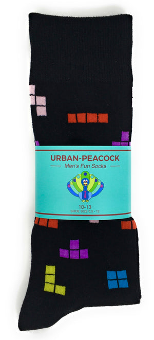 Urban-Peacock Men's Novelty Crew Socks - Tetris - Black