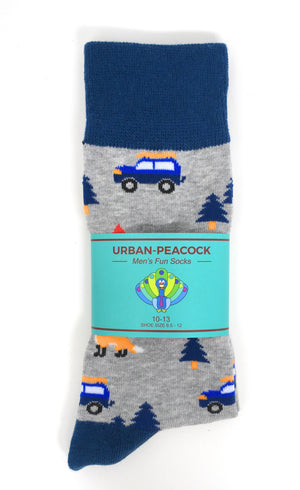 Urban-Peacock Men's Novelty Crew Socks - Camping - Grey with Blue