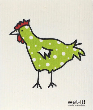 Swedish Treasures Wet-it! Dishcloth & Cleaning Cloth - 2 pack of Chickens: Spotted Green & Spotted Black