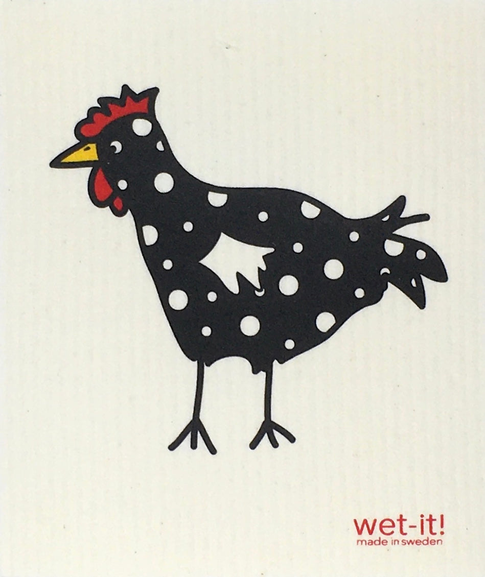 Swedish Treasures Wet-it! Dishcloth & Cleaning Cloth - Chicken: Spotted Black
