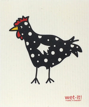 Swedish Treasures Wet-it! Dishcloth & Cleaning Cloth - 2 pack of Chickens: Spotted Green & Spotted Black