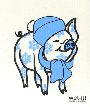Swedish Treasures Wet-it! Dishcloth & Cleaning Cloth - 2 pack - Winter Pig & Polka Pig