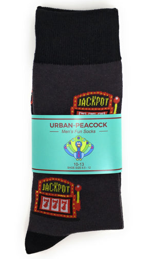 Urban-Peacock Men's Novelty Crew Socks - Jackpot - Dark Grey with Black