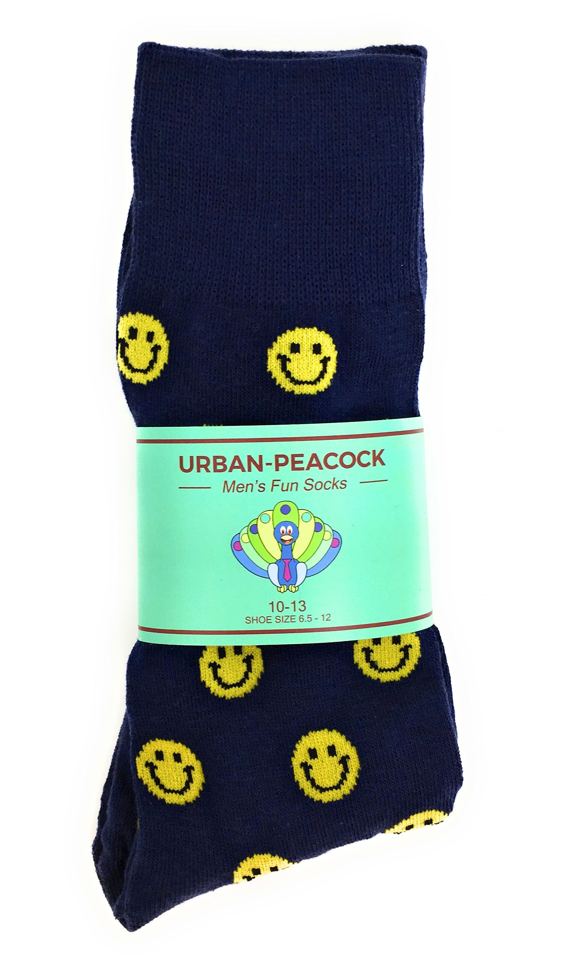 Urban-Peacock Men's Novelty Fun Crew Socks - Smiley Face - Navy