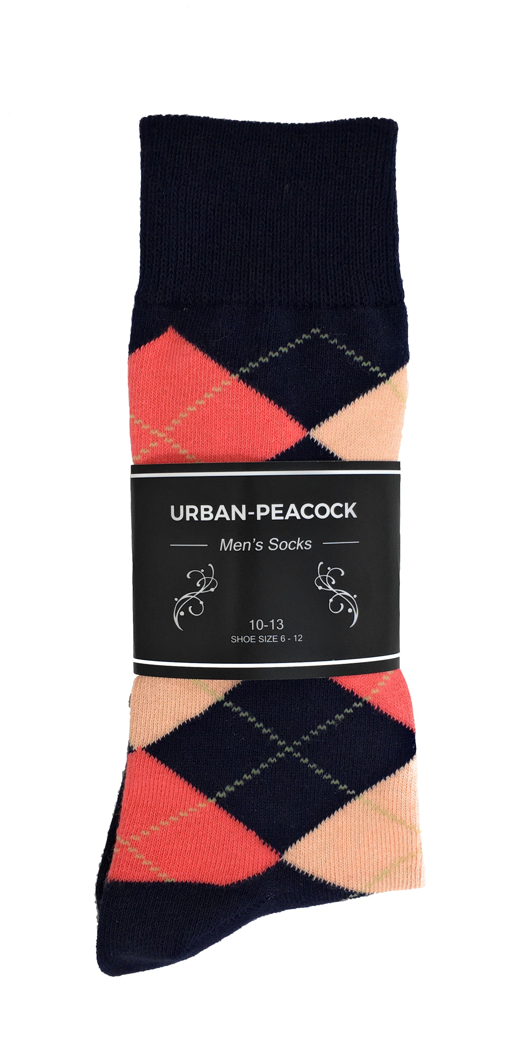 Black Label Men's Dress Socks - Argyle - Navy, Bellini Peach & Coral