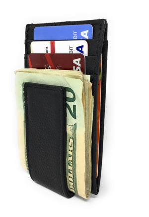 Money Clip Leather Wallet For Men Slim Front Pocket RFID Blocking