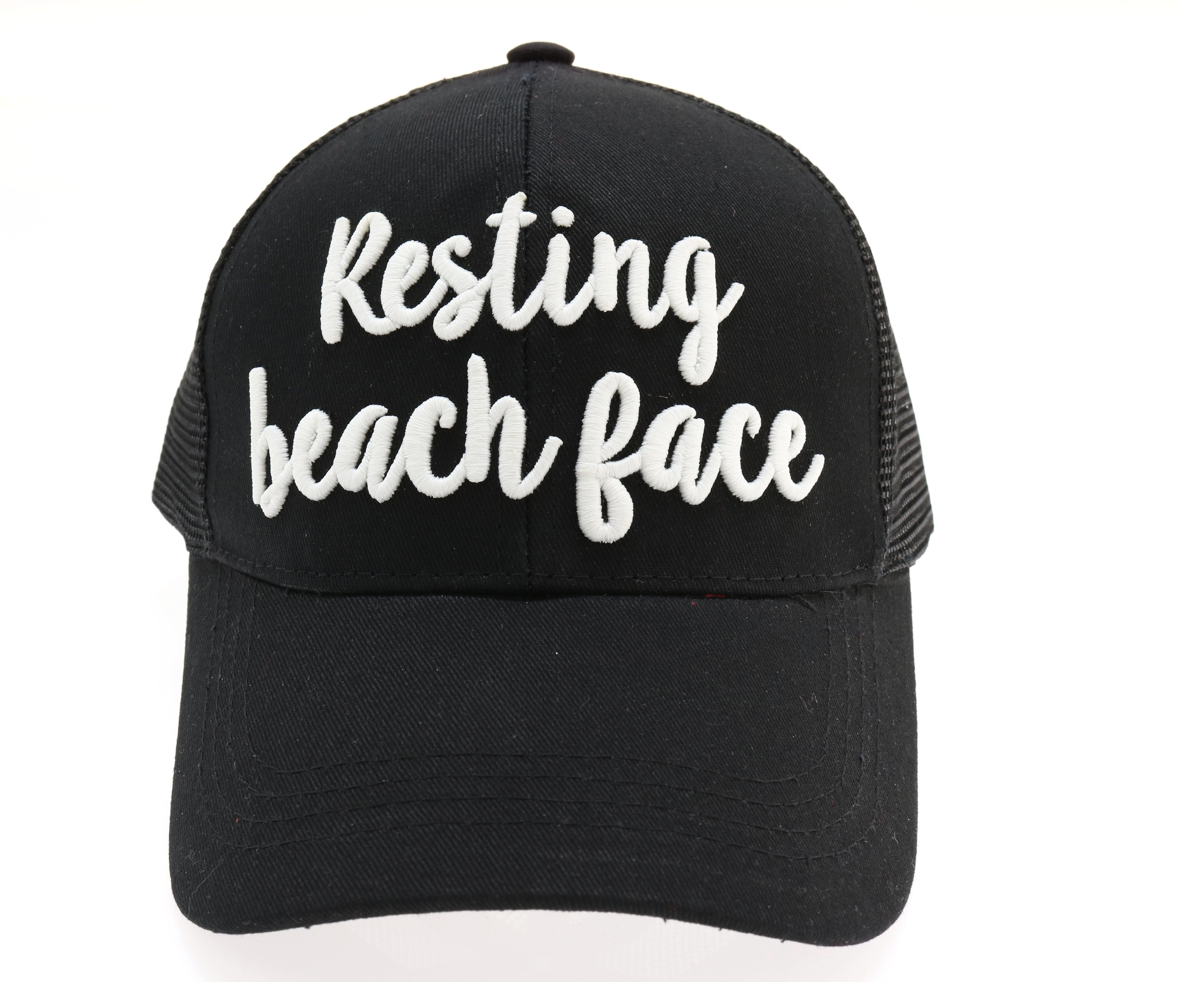 CC Ball Cap - Resting Beach Face Embroidered High Ponytail