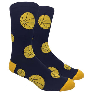 Men's Novelty Crew Socks - Basketball - Navy with Gold