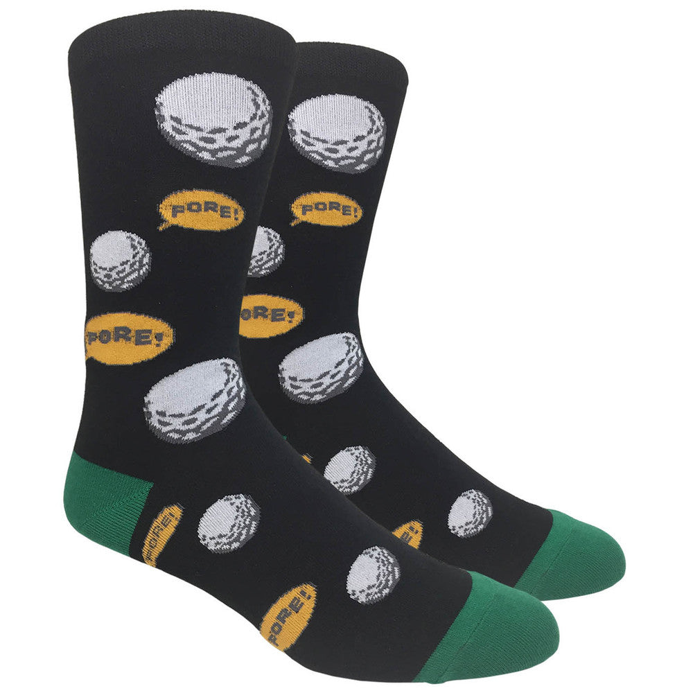 Men's Novelty Crew Socks - Golf Fore! - Black