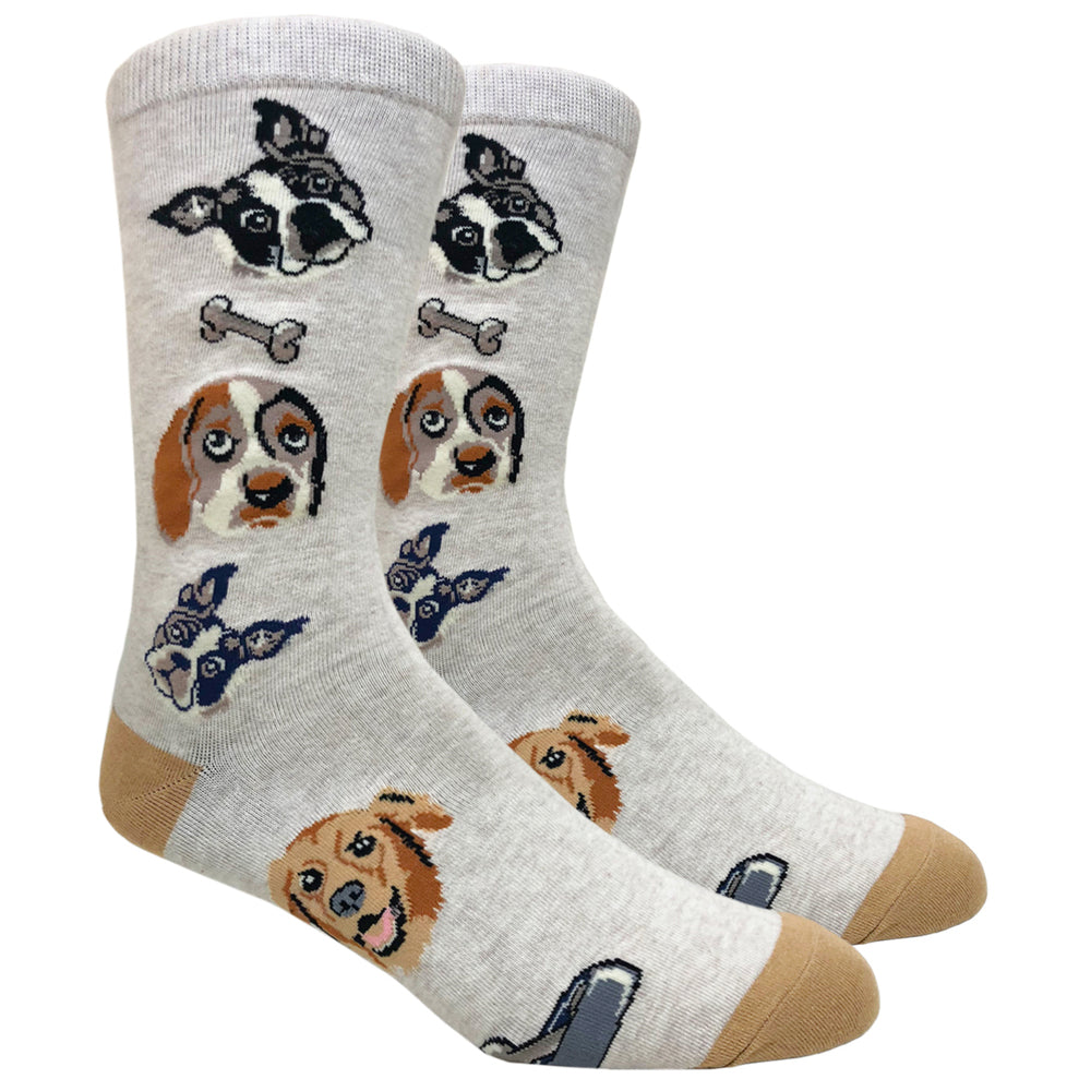 Men's Novelty Crew Socks - Dog Lovers - Beige