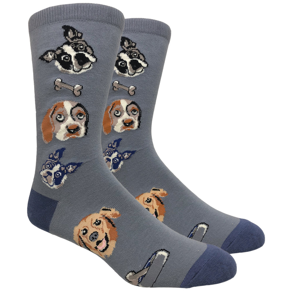 Men's Novelty Crew Socks - Dog Lovers - Grey