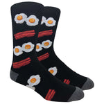 Men's Novelty Crew Socks - Bacon & Eggs Breakfast - Black
