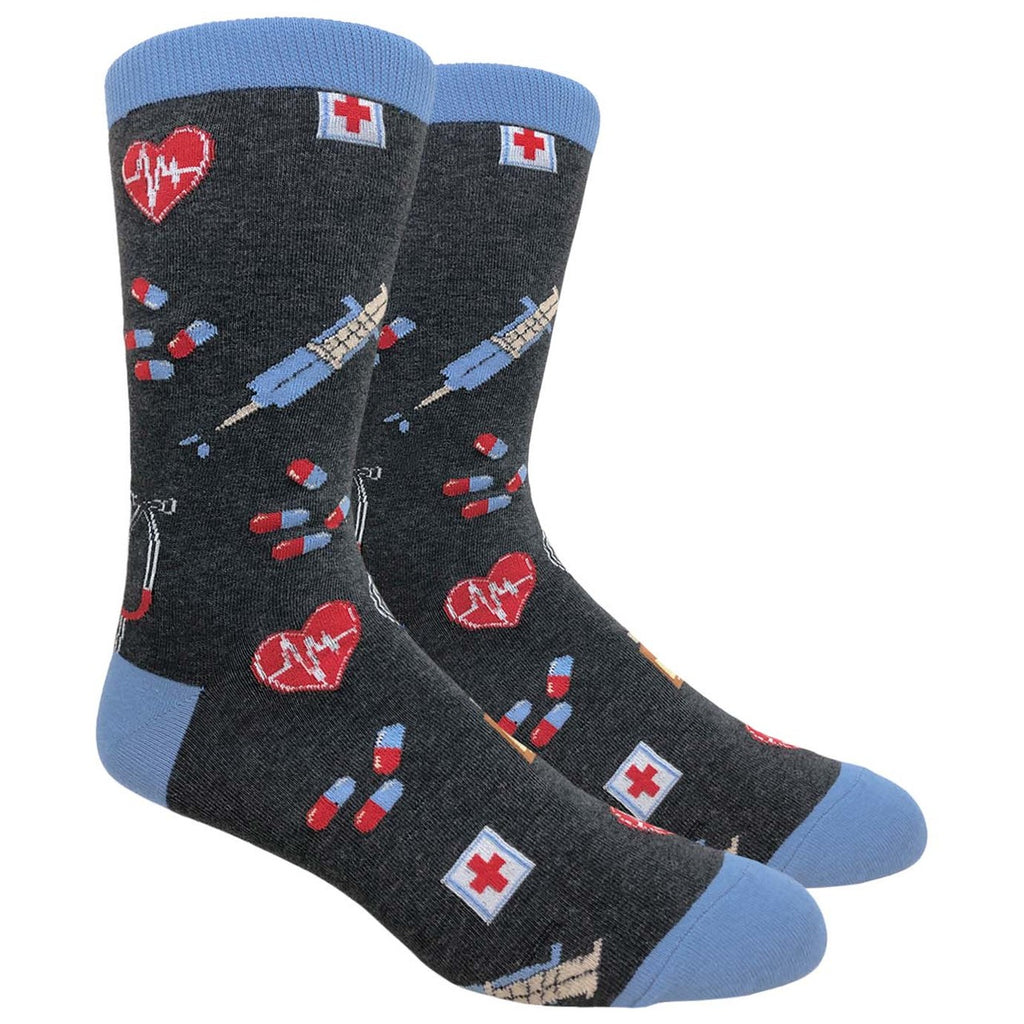 Men's Novelty Crew Socks - Doctor / Nurse - Charcoal Grey