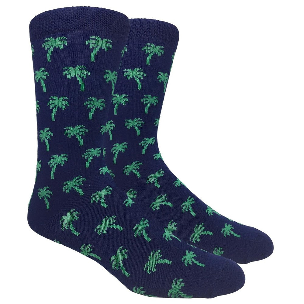 Black Label Men's Dress Socks - Navy with Green Palm Trees