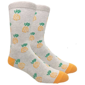 Black Label Men's Dress Socks - Pineapples - Beige with Orange
