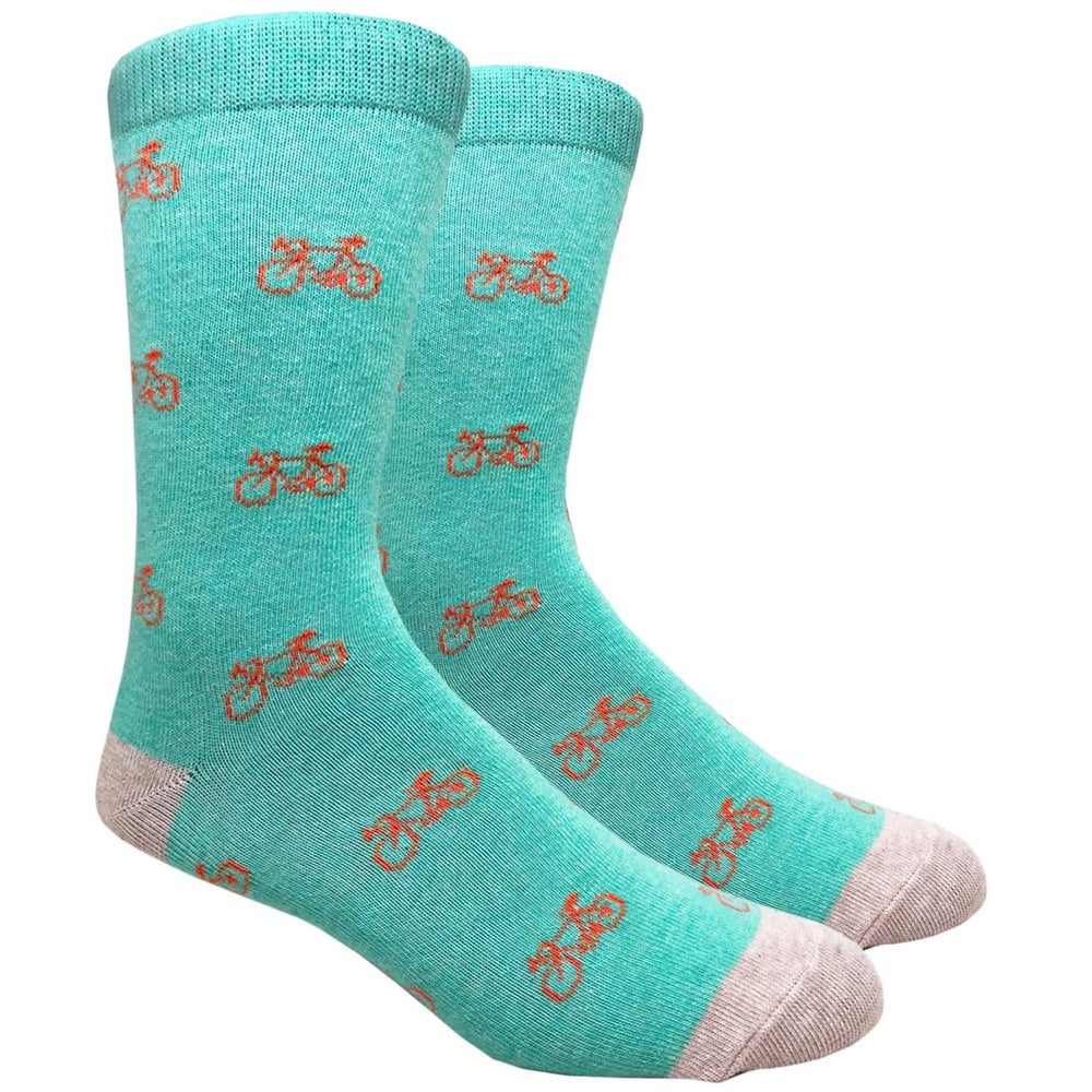 Black Label Men's Dress Socks - Bicycles - Teal with Orange Urban-Peacock Black Label Men's Dress Socks - Bicycles - Teal with Orange Urban-Peacock