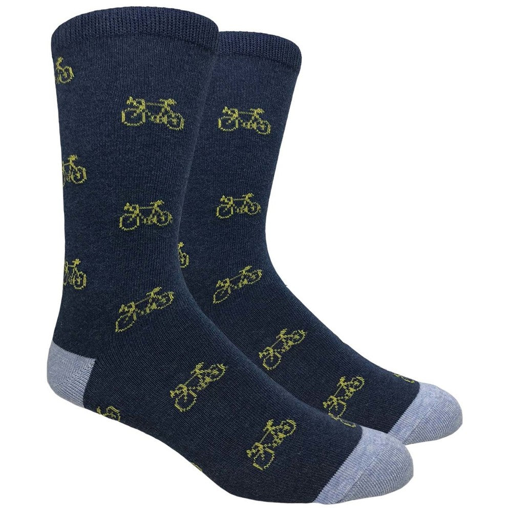 Black Label Men's Dress Socks - Bicycles in Navy with Yellow Urban-Peacock Black Label Men's Dress Socks - Bicycles in Navy with Yellow Urban-Peacock