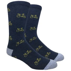 Black Label Men's Dress Socks - Bicycles - Navy with Yellow