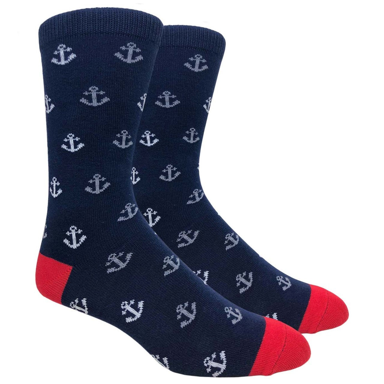 Black Label Men's Dress Socks - Anchors - Navy with Red