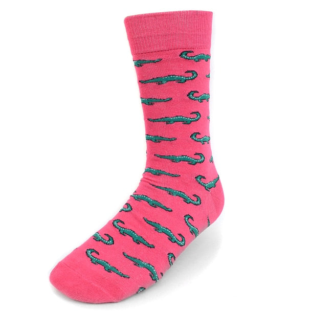 Men's Novelty Crew Socks - Alligators - Pink