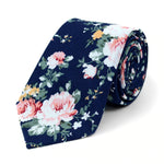 Men's Fashion Wedding Floral Slim Necktie - Navy - Large Print
