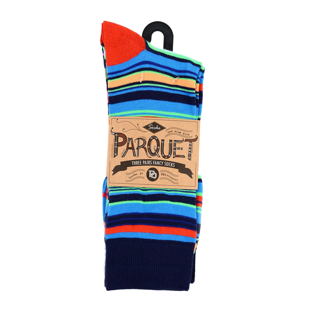 Parquet Men's Fancy, Dress, Casual and Crew Fun Socks - 3 Pair Bundle (Stripes - Bright Multicolor)