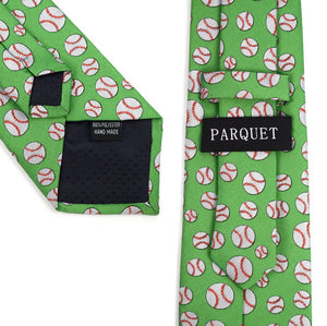 Parquet Men's Novelty Fashion Neckties with Gift Box (Baseball Pattern - Green)