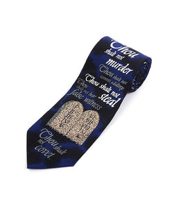 Parquet Men's Novelty Fashion Neckties with Gift Box (Ten Commandments - Navy)