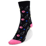 Parquet Women's Novelty Fun Crew Socks for Dress or Casual (Bowling - Black & Pink)
