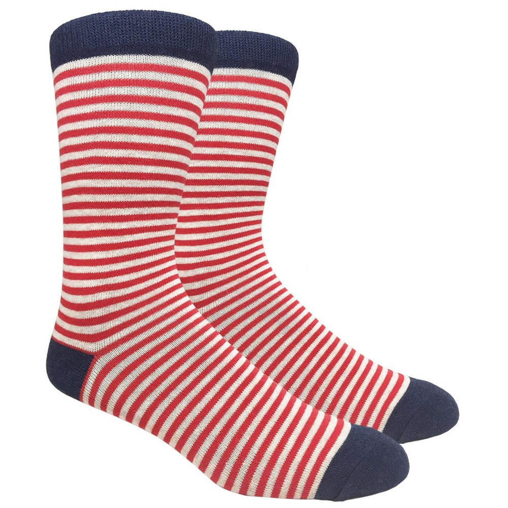 Black Label Men's Dress Socks - Thin Red Stripe with Beige & Navy Urban-Peacock Black Label Men's Dress Socks - Thin Red Stripe with Beige & Navy Urban-Peacock