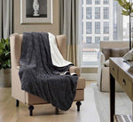Regal Comfort Faux Fur Luxury Sherpa Throw Blanket in Slate Grey Cutwork Chevron