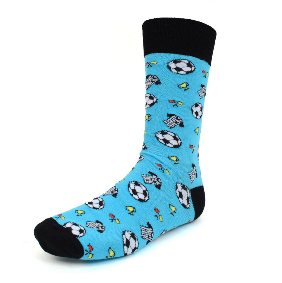 Men's Novelty Crew Socks - Soccer - Blue