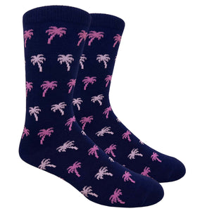 Black Label Men's Dress Socks - Navy with Pink Palm Trees