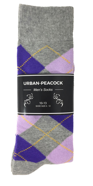 Black Label Men's Dress Socks - Argyle - Heather Gray & Purples