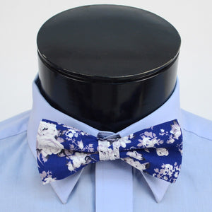 Men's Fashion Wedding Floral Cotton Bow Tie - Royal Blue & White