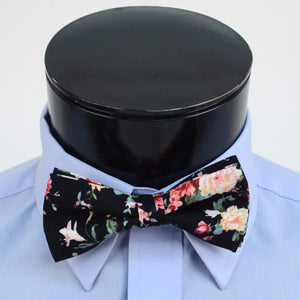Men's Fashion Wedding Floral Cotton Bow Tie - Black - Large Print