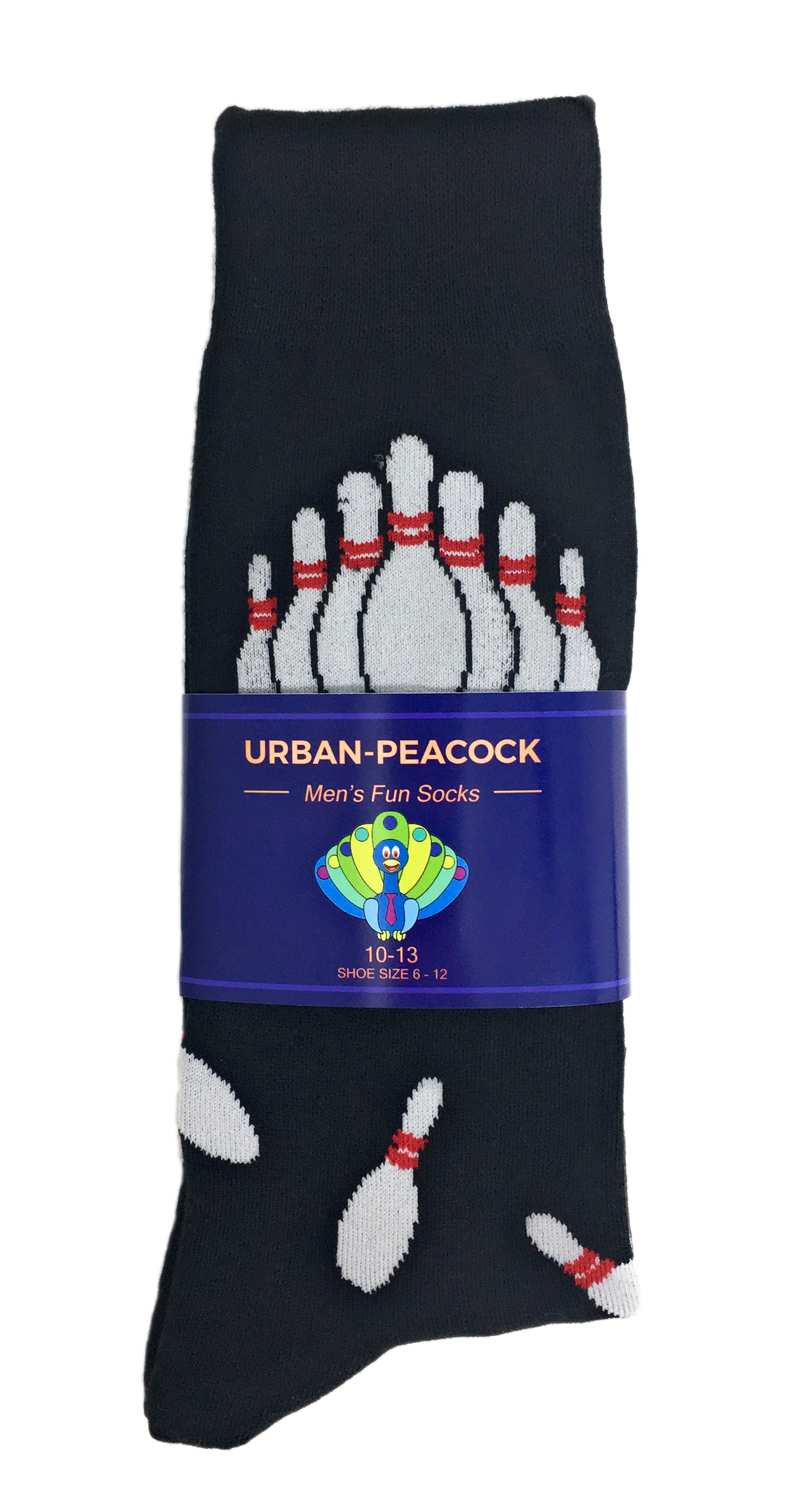 Urban-Peacock Men's Novelty Crew Socks - Bowling Pins - Black