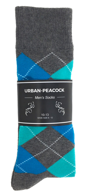 Black Label Men's Dress Socks - Argyle - Charcoal Gray, Deep Malibu & Turquoise Teal