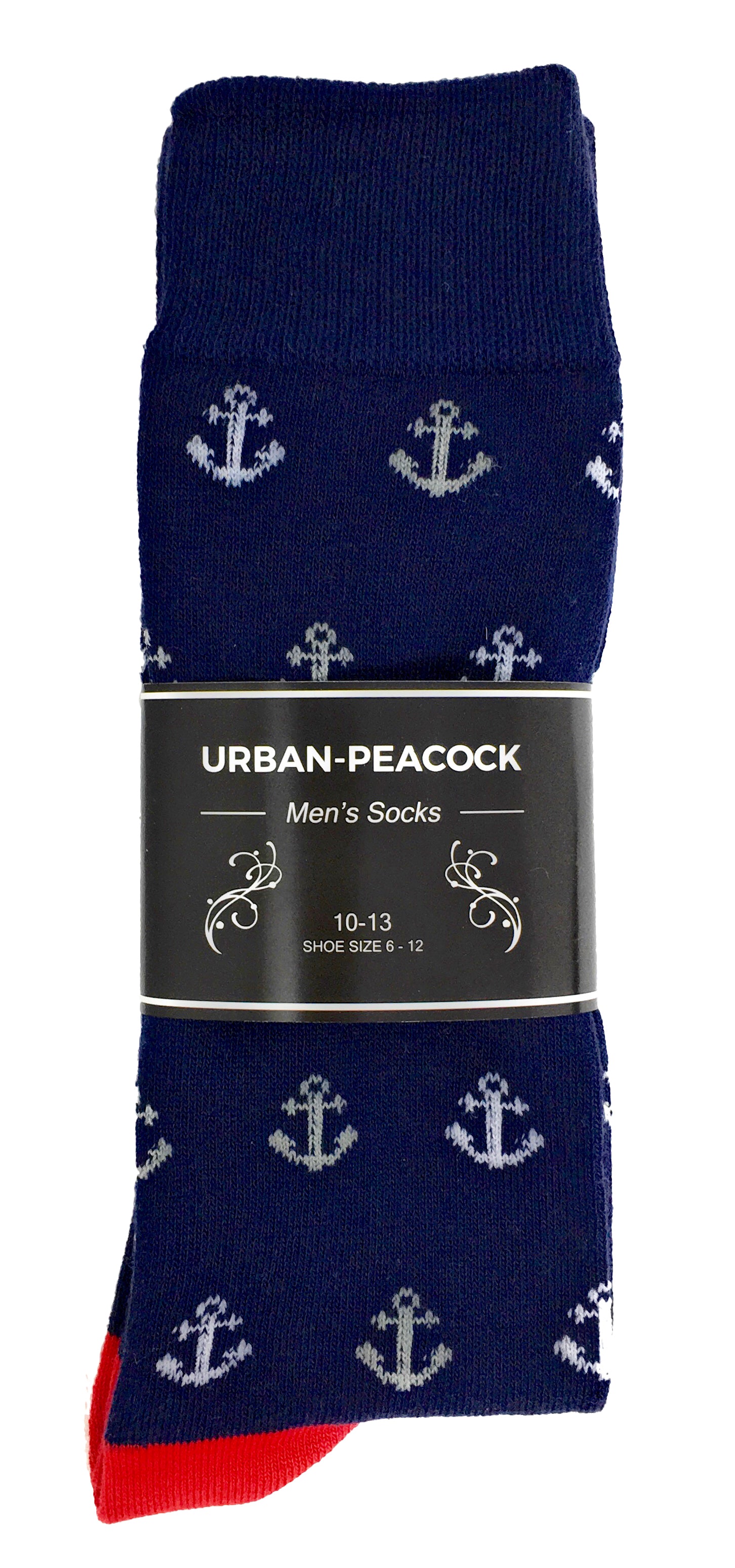 Black Label Men's Dress Socks - Anchors - Navy with Red