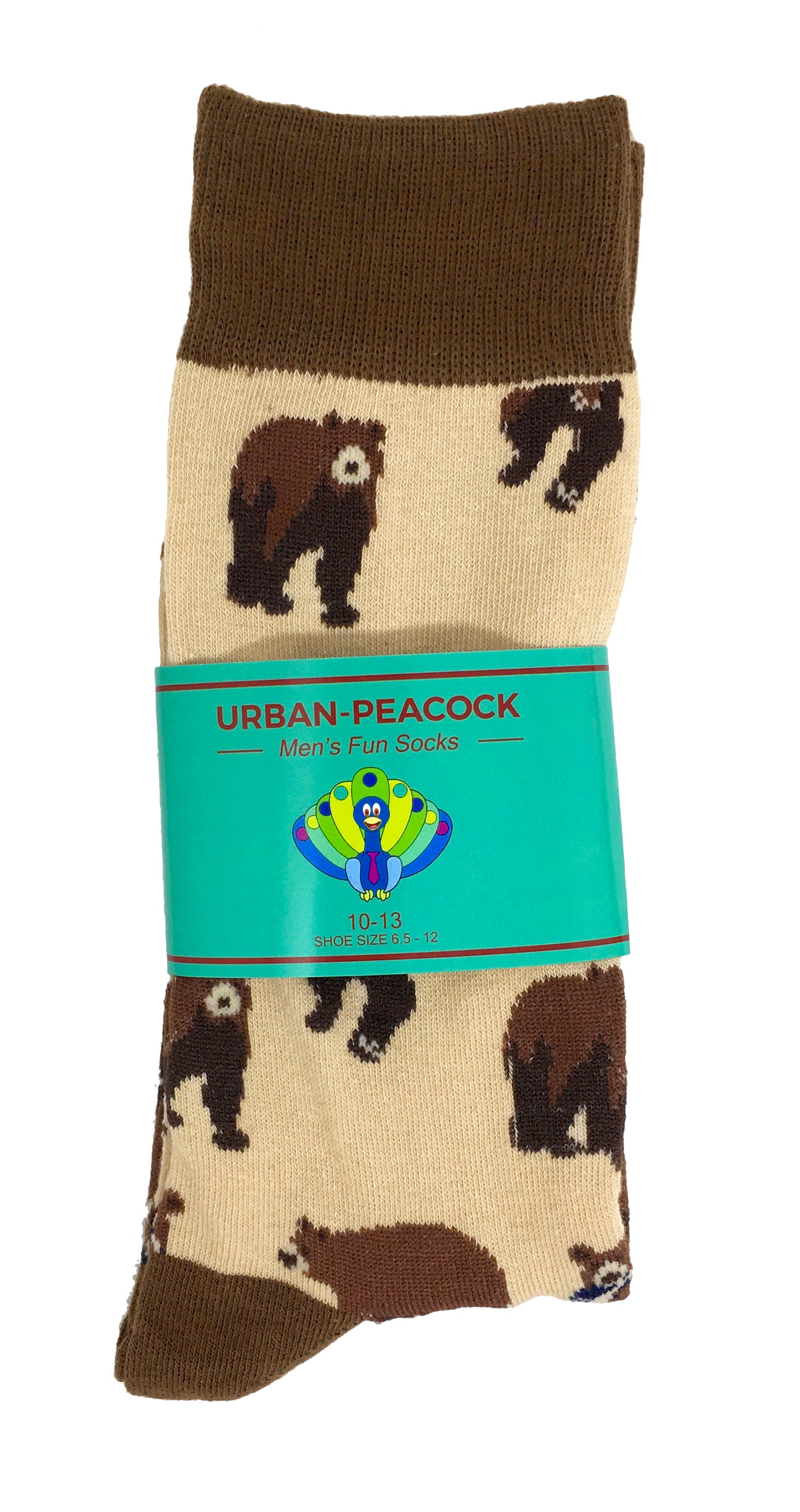 Urban-Peacock Men's Novelty Crew Socks - Brown Bear