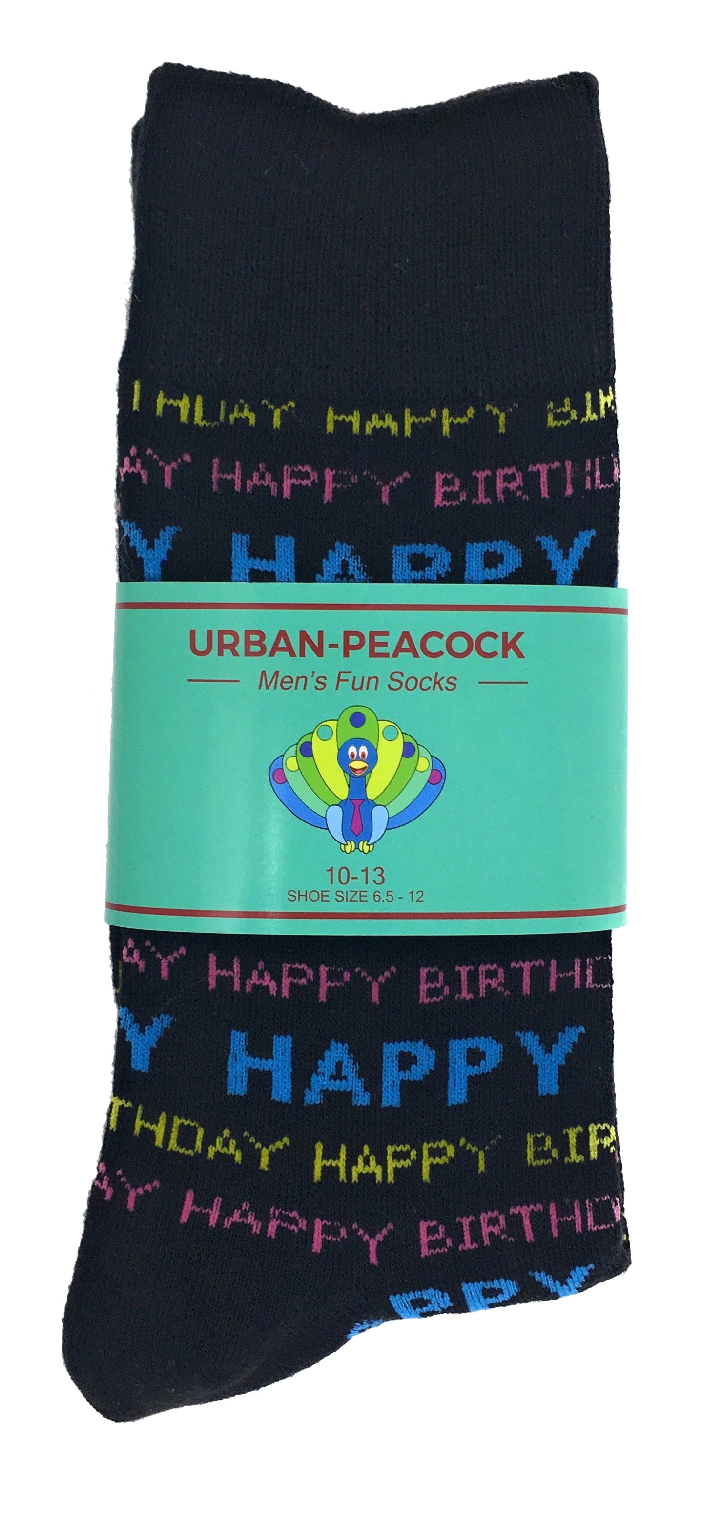 Urban-Peacock Men's Novelty Crew Socks - Happy Birthday - Black