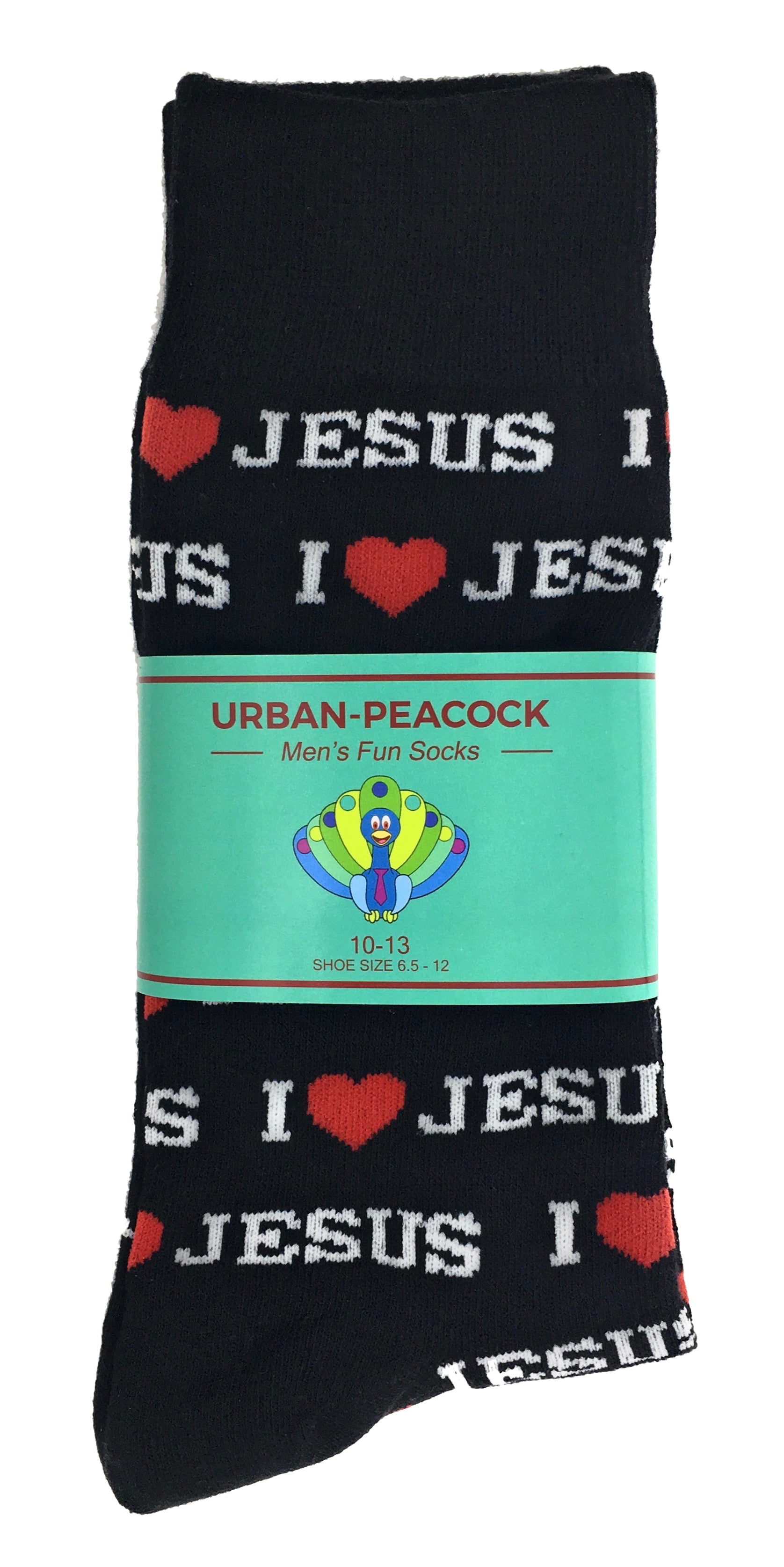 Urban-Peacock Men's Novelty Crew Socks - I Love Jesus - Black