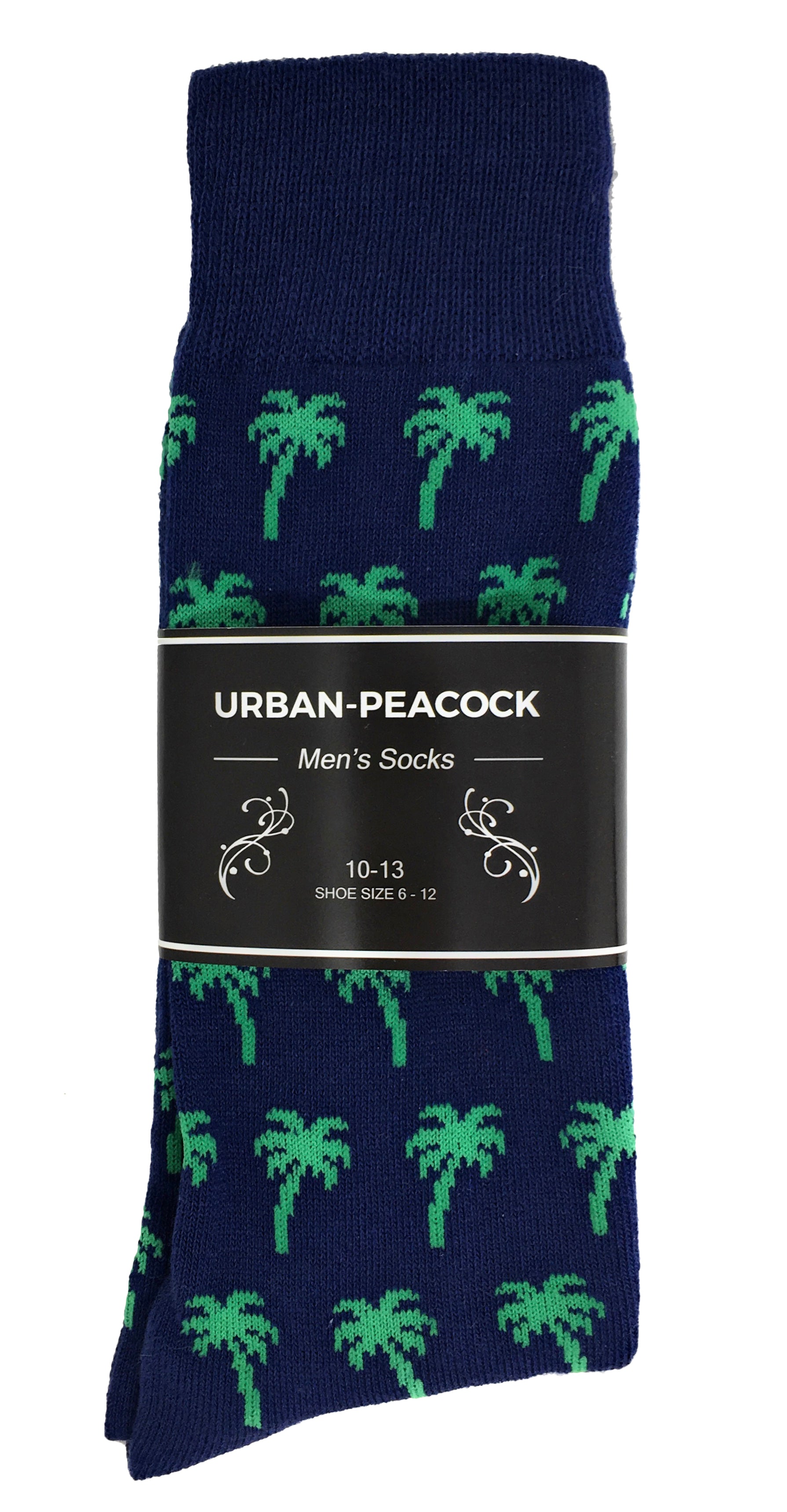 Black Label Men's Dress Socks in Dark Navy Blue with Green Palm Trees Black Label Men's Dress Socks in Dark Navy Blue with Green Palm Trees