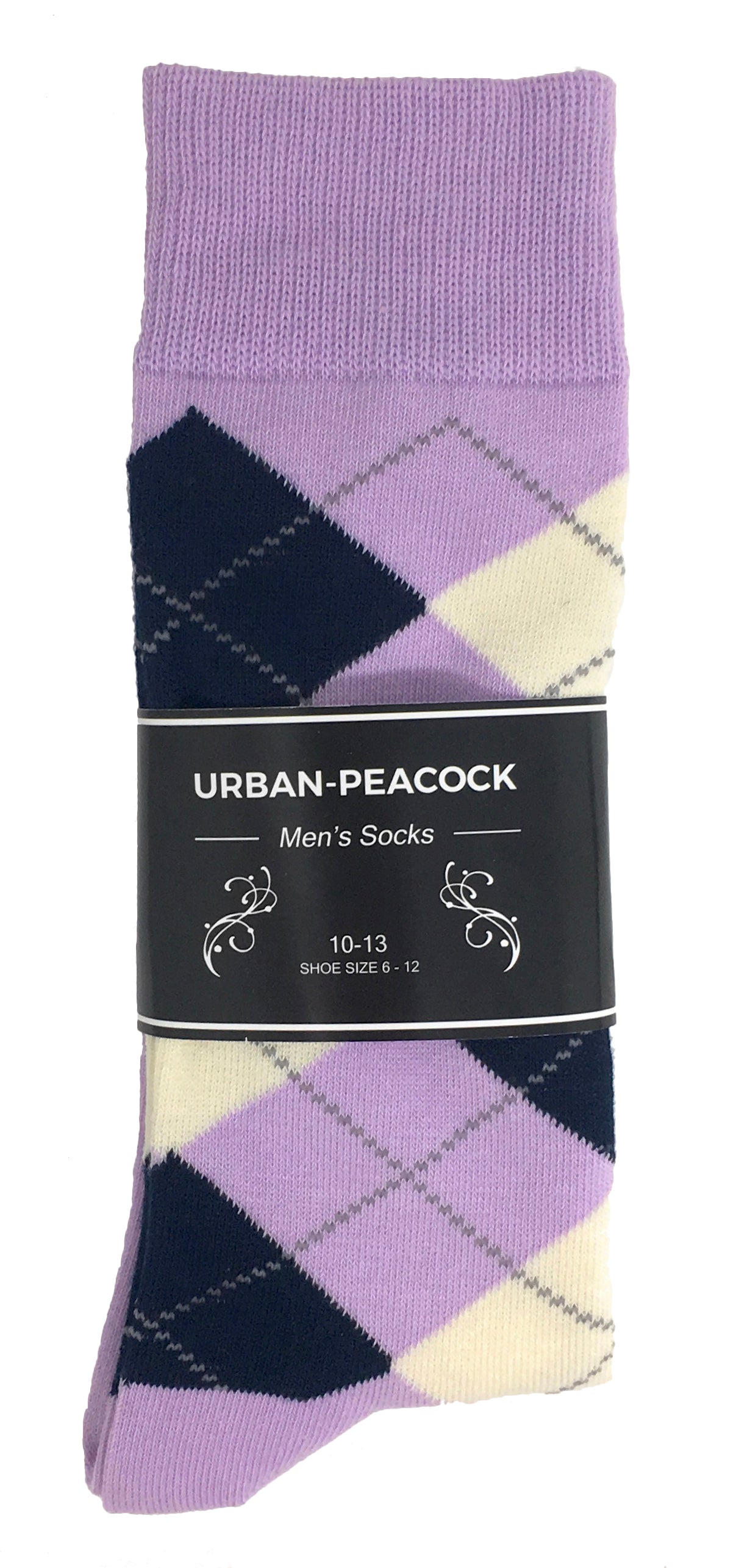 Black Label Men's Dress Socks - Argyle - Lilac With Navy & Cream