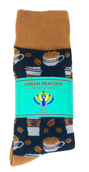 Urban-Peacock Men's Novelty Crew Socks - Coffee Cups - Black & Brown
