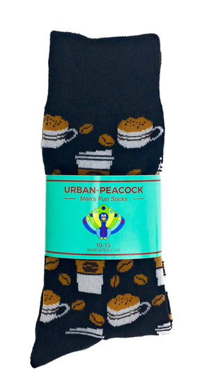 Urban-Peacock Men's Novelty Crew Socks - Coffee Cups - Black