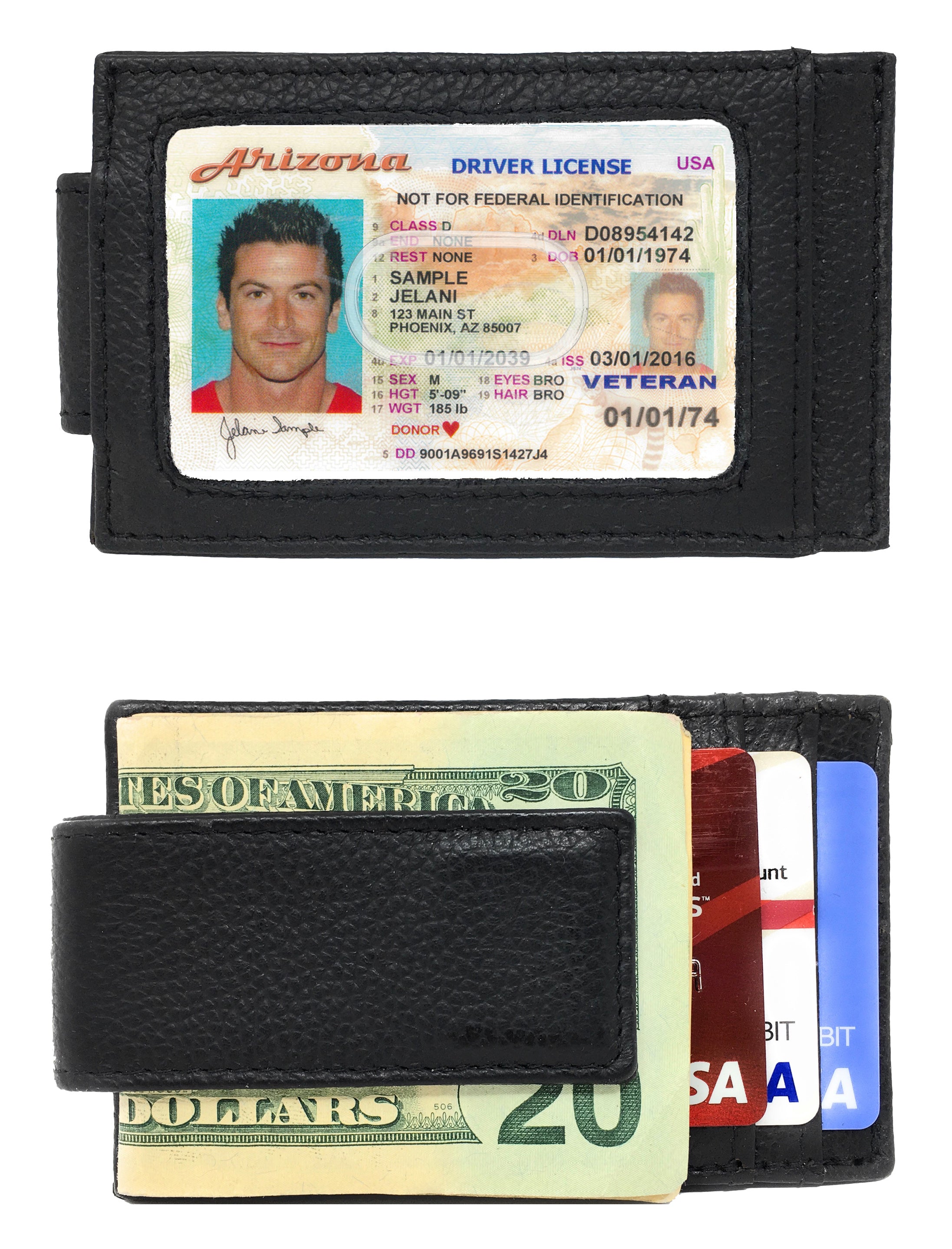 Urban-Peacock Minimalist Front Pocket Leather Money Clip RFID Blocking Wallet w/ Gift Box (Black)