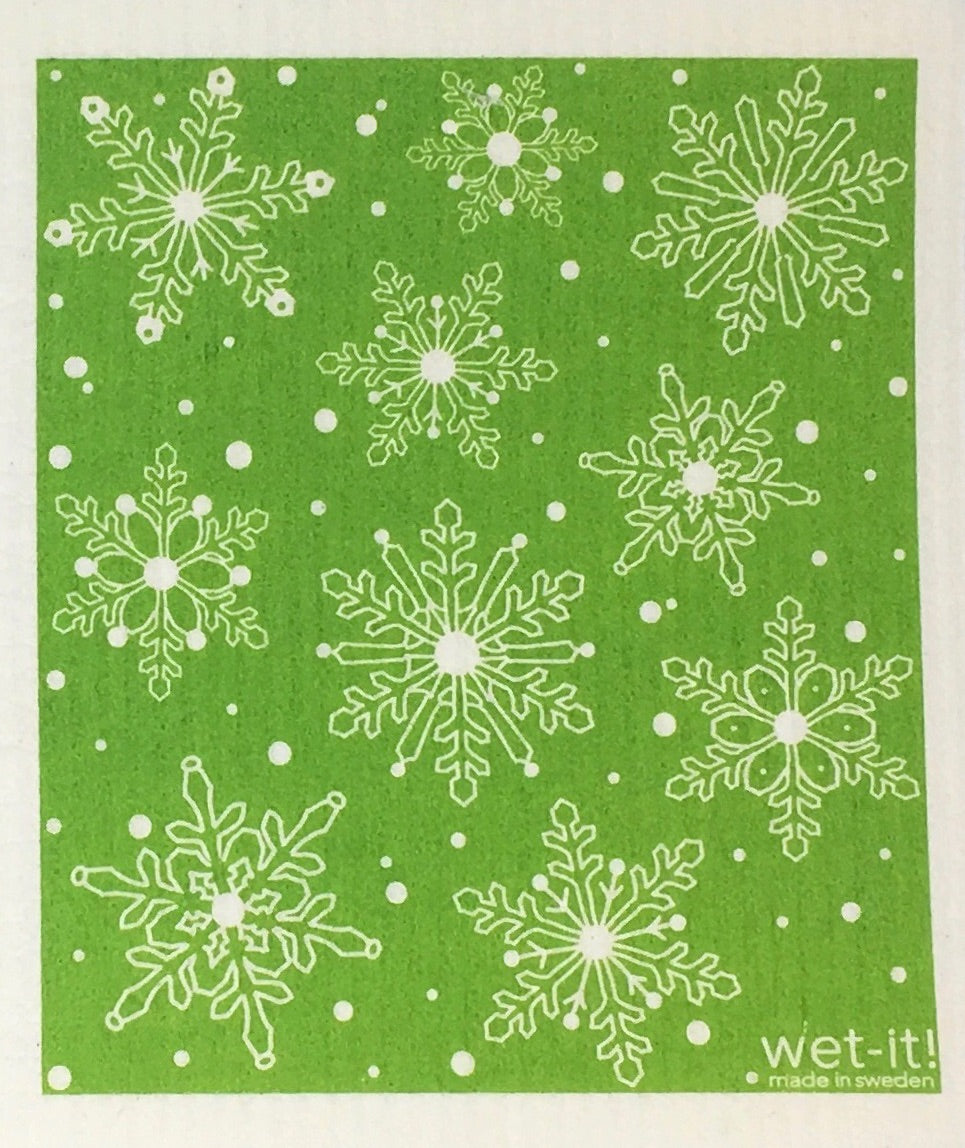 Swedish Treasures Wet-it! Dishcloth & Cleaning Cloth - 2 pack - Snowman Green / Winter Snow Green