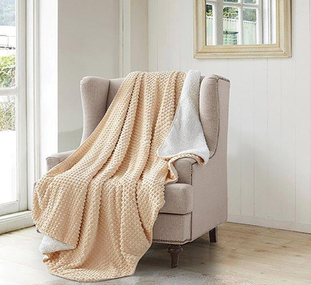 Regal Comfort Faux Fur Luxury Sherpa Throw Blanket in Creamy Apricot Square
