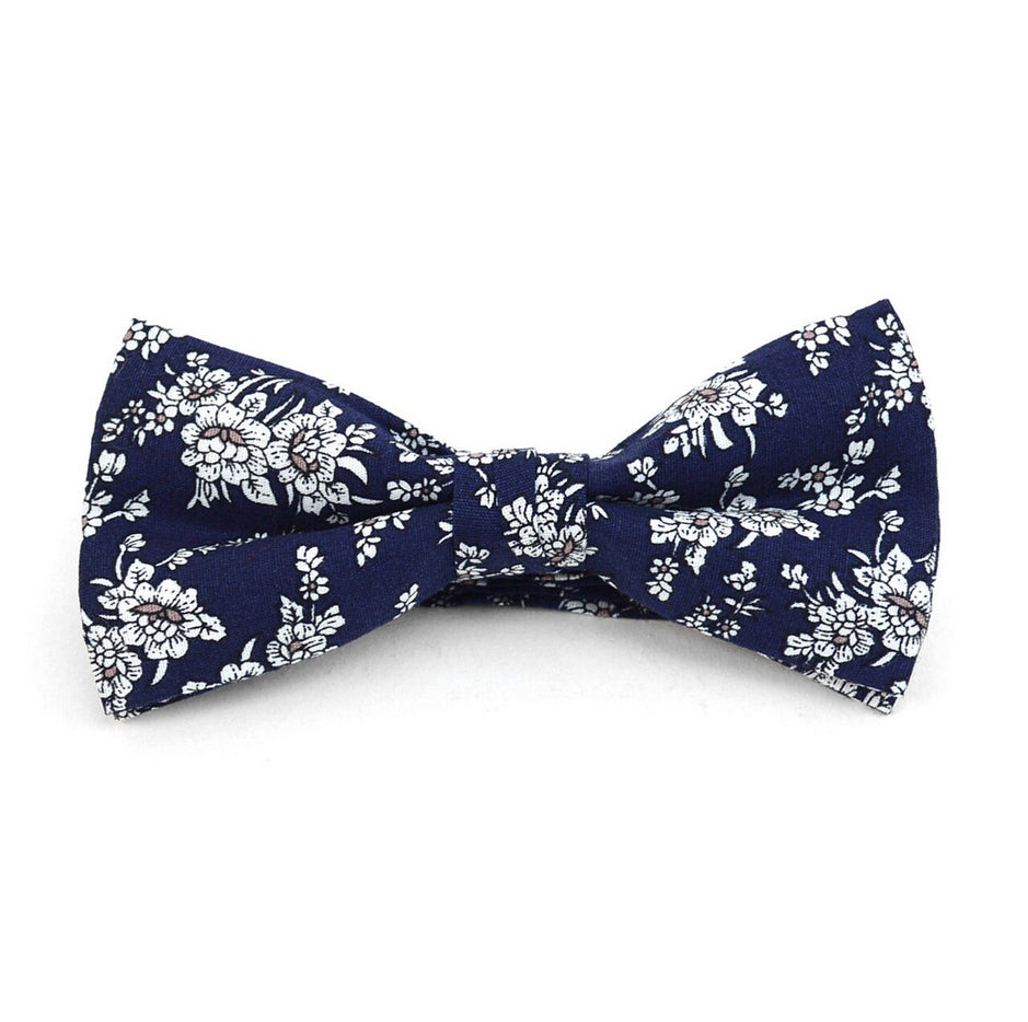 Men's Fashion Wedding Floral Cotton Bow Tie - Navy & White